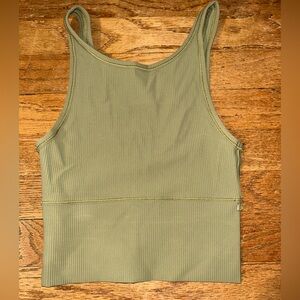 lululemon bronze green power pivot ribbed tank top